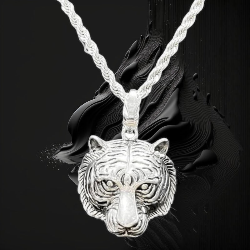 KALIKO "Tiger Head" Rope Chain + Pendant (Silver) 047