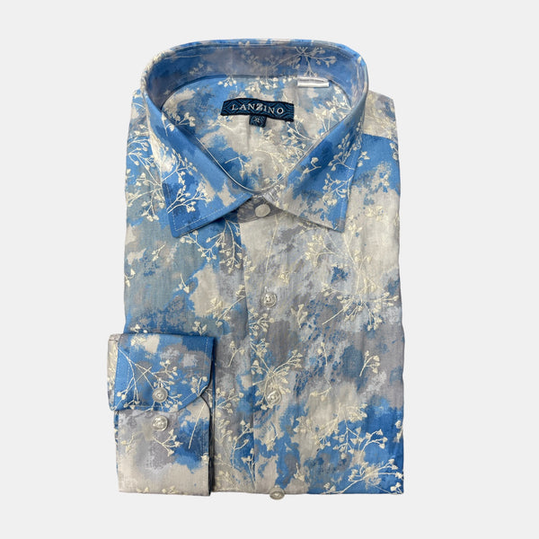 Lanzino "Floral" Stitched Shirt (Blue/Gray)