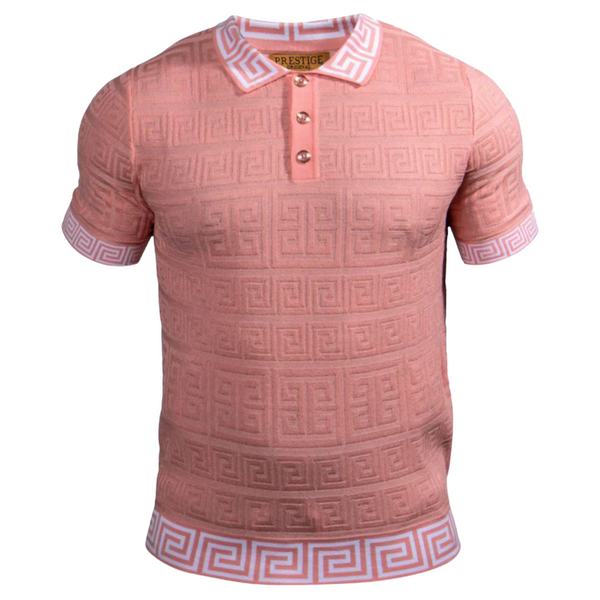 Prestige Greek Key Polo Luxury Knit (Peach) 164