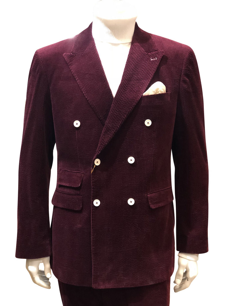 Cigar Corduroy Double Breasted Blazer Burgundy