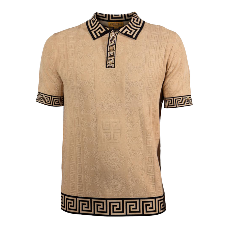 Prestige Greek Key Polo Luxury Knit (Beige/Black) 177