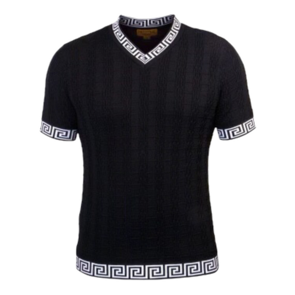 Prestige Luxury "Greek Key" V-Neck Knit (Black/White) 032