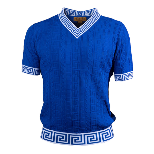 Prestige Luxury "Greek Key" V-Neck Knit (Royal Blue)132