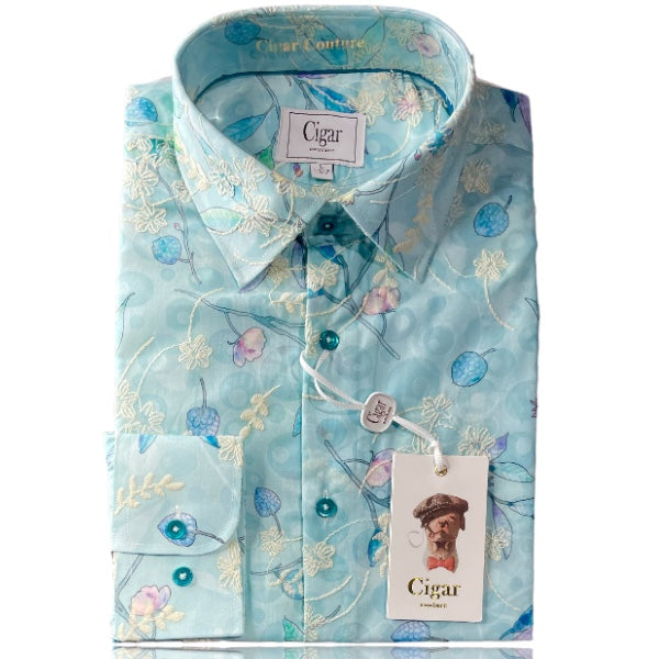 Cigar Couture "Sunset" Shirt (Aqua) S4303