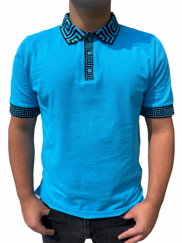 Slim Fit Prestige Greek Key Polo (090 Teal)