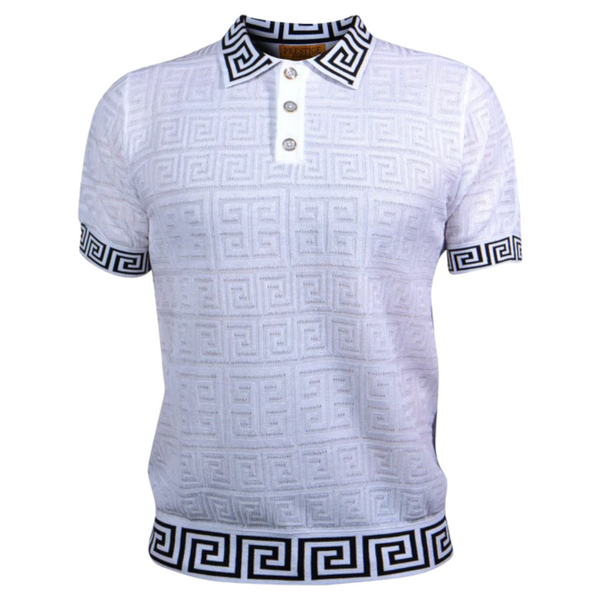 Prestige Greek Key Polo Luxury Knit (White) 164