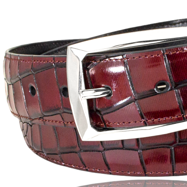 Stacy Adams Leather Belt "Croco" Burgundy