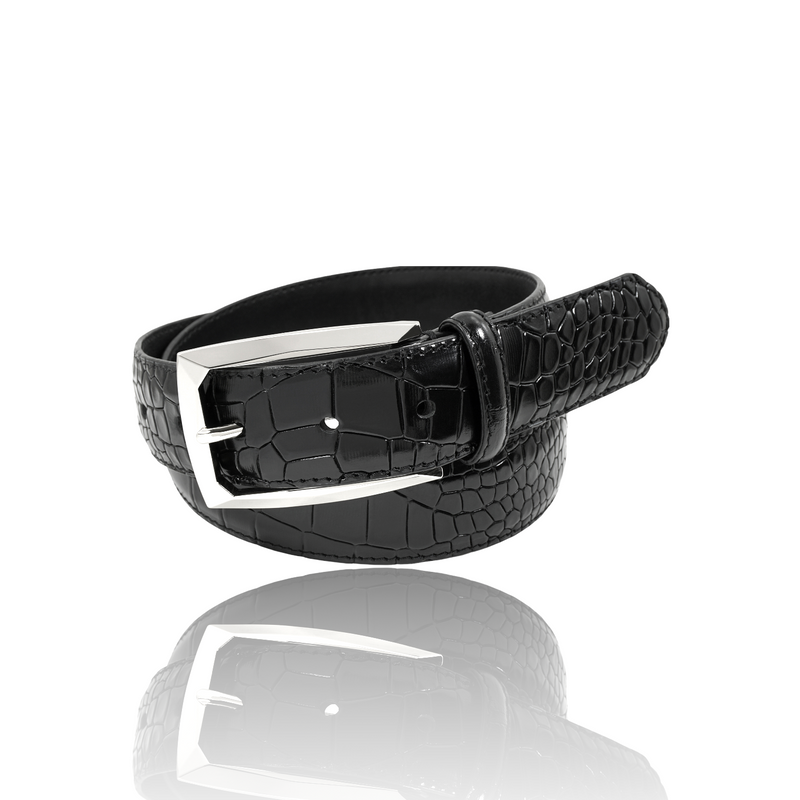 Stacy Adams Leather Belt "Croco" Black