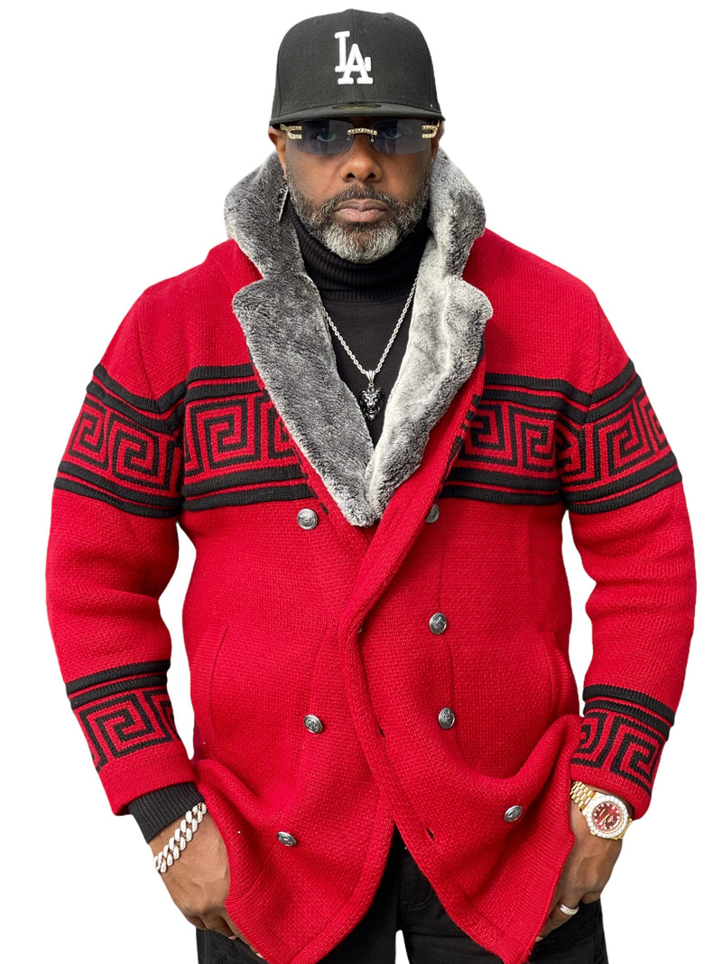 LCR DB High Collar "Lambo" Sweater + Detachable Fur (Red/Black)