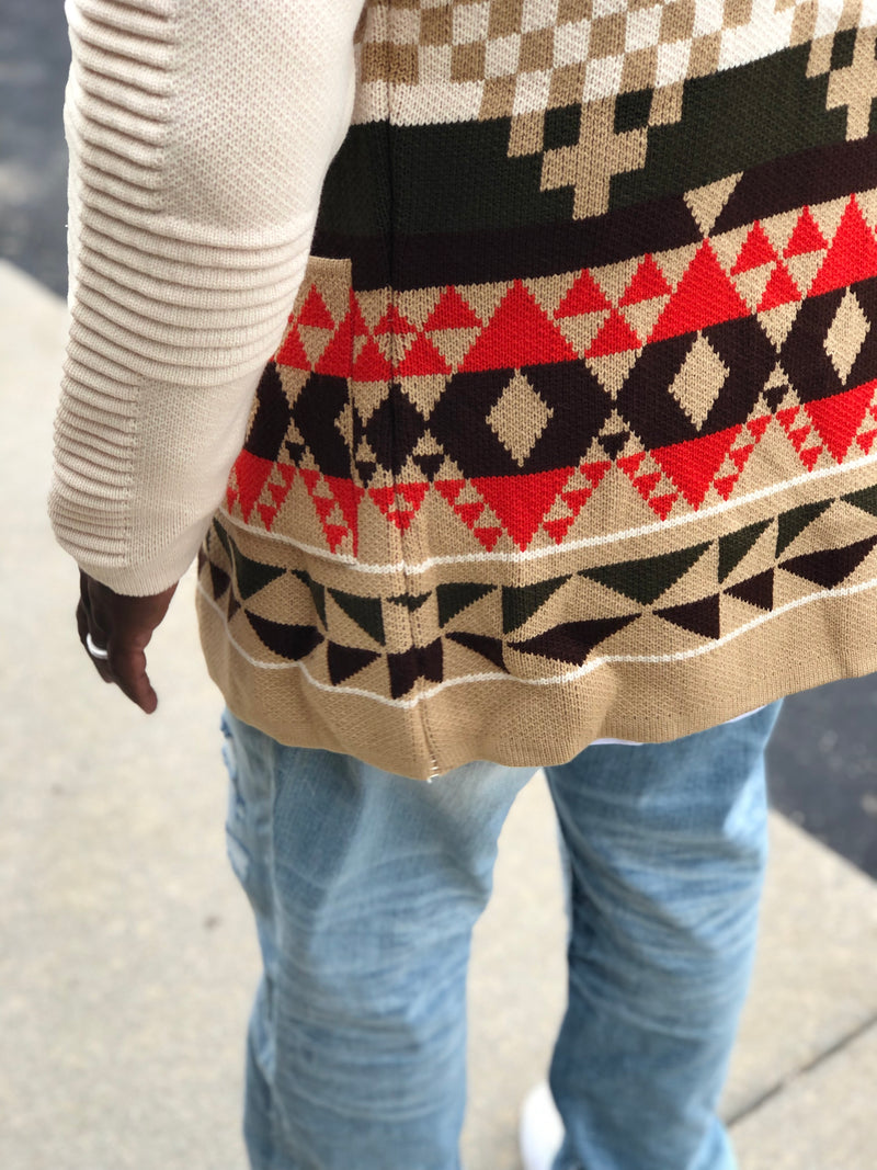 OIM "Azteka" Cardigan 3/4 Length Sweater Jacket (Beige/Green)