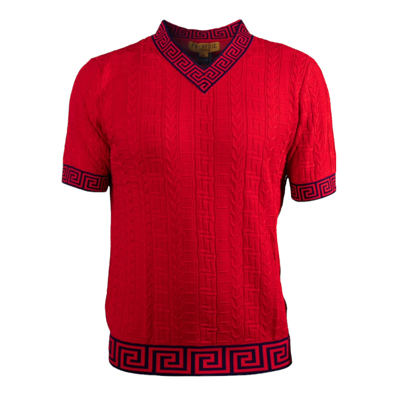 Prestige Luxury "Greek Key" V-Neck Knit (Red/Navy)132