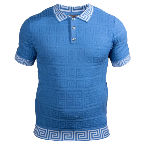 Prestige Greek Key Polo Luxury Knit (Blue) 164