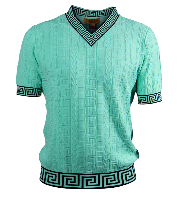 Prestige Luxury "Greek Key" V-Neck Knit (Mint)132