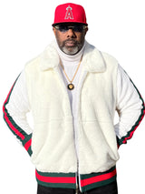 Prestige Fur Bomber Sweater Jacket (White/Red/Green) 175